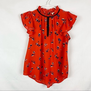 SIENNA SKY‎ Red Floral High Ruffle Neck Blouse Sz Sm